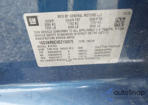 2016 Chevrolet Silverado 1500 2Lt z USA, uszkodzony, nr VIN 1GCVKREC9GZ138875